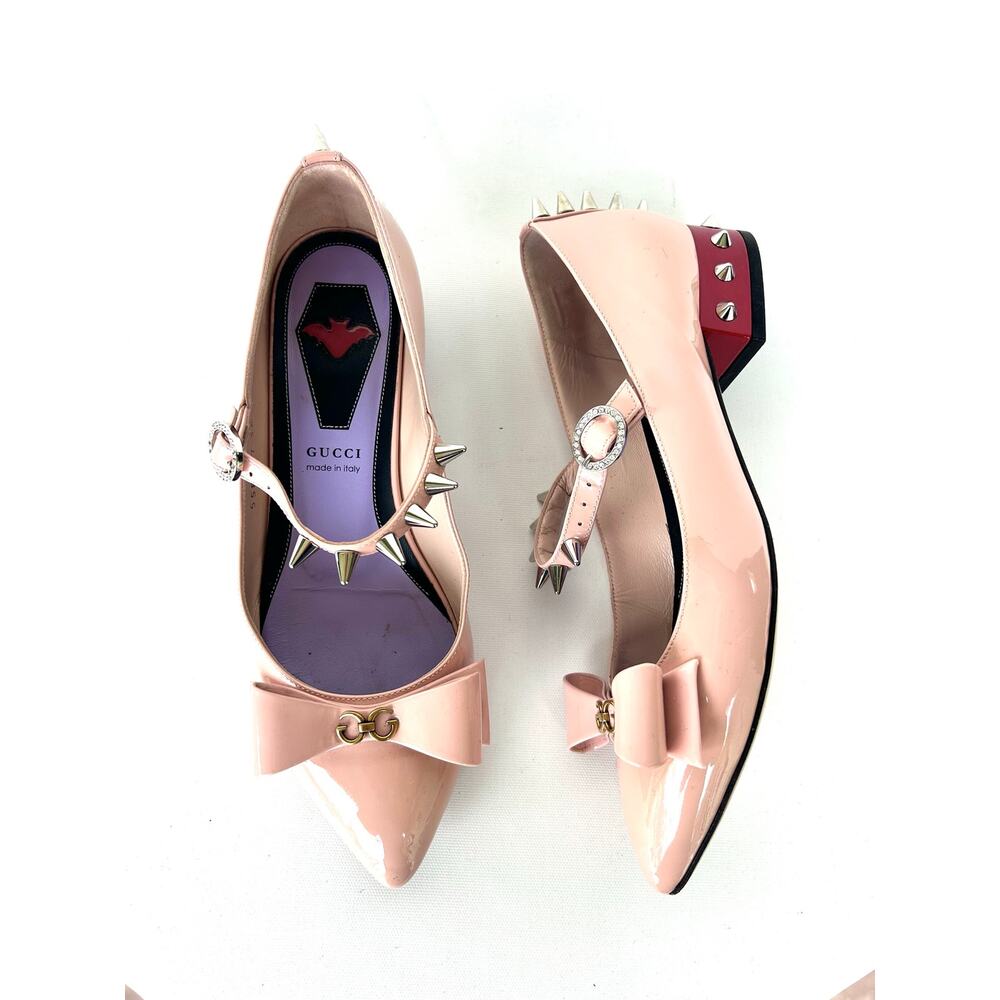Gucci Vernice Crystal Bow Spike Ballerina Ballet Flats Perfect Pink 36 Sadie 6